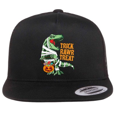 Trick Rawr Treat Halloween TRex Dinosaur Ghost Print Gift Flatbill Hat