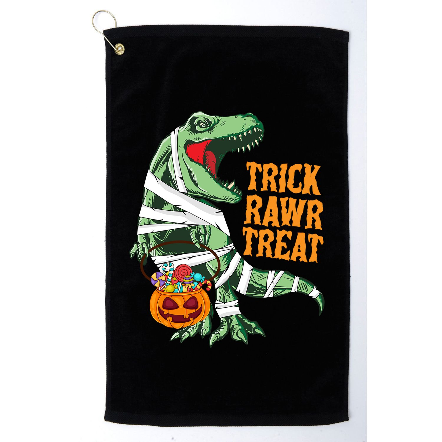 Trick Rawr Treat Halloween TRex Dinosaur Ghost Print Gift Golf Towel