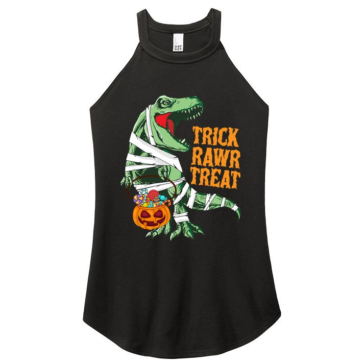 Trick Rawr Treat Halloween TRex Dinosaur Ghost Print Gift Women's Perfect Tri Rocker Tank