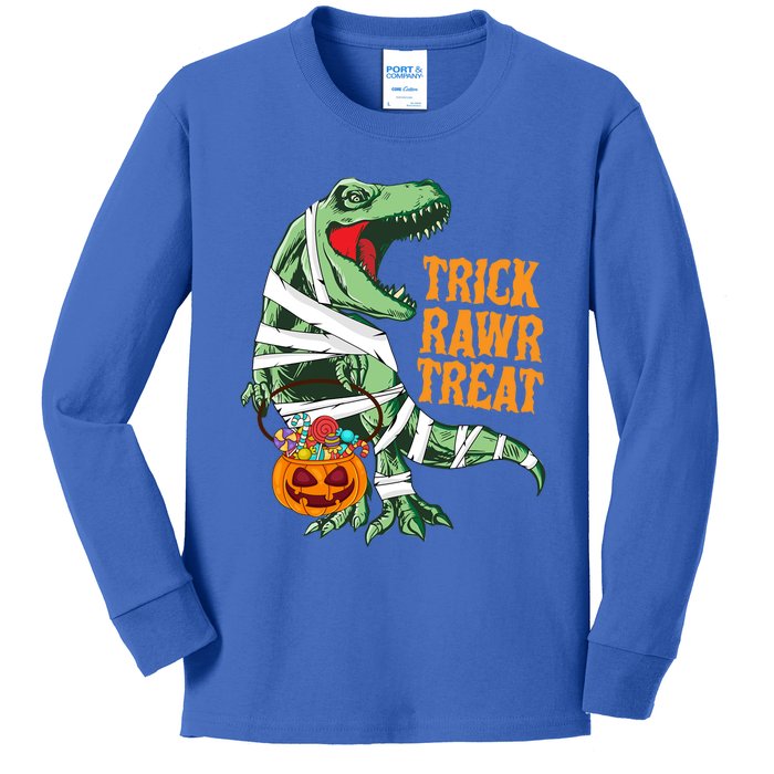 Trick Rawr Treat Halloween TRex Dinosaur Ghost Print Gift Kids Long Sleeve Shirt