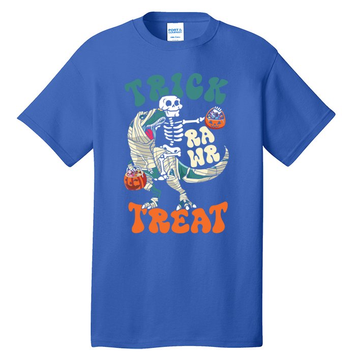 Trick Rawr Treat Skeleton Riding Mummy Dinosaur Halloween Gift Tall T-Shirt