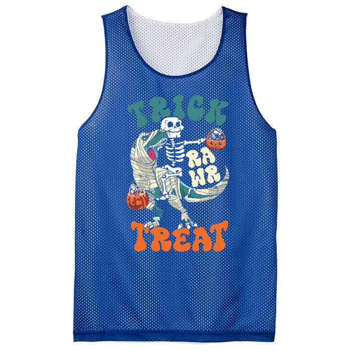 Trick Rawr Treat Skeleton Riding Mummy Dinosaur Halloween Gift Mesh Reversible Basketball Jersey Tank