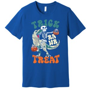 Trick Rawr Treat Skeleton Riding Mummy Dinosaur Halloween Gift Premium T-Shirt