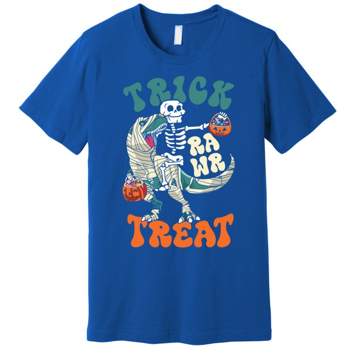 Trick Rawr Treat Skeleton Riding Mummy Dinosaur Halloween Gift Premium T-Shirt