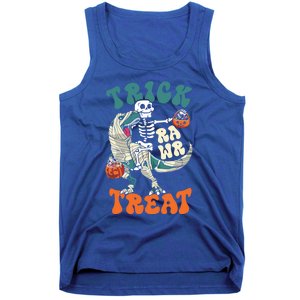 Trick Rawr Treat Skeleton Riding Mummy Dinosaur Halloween Gift Tank Top