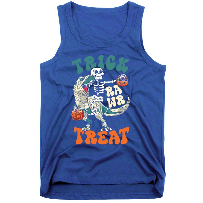 Trick Rawr Treat Skeleton Riding Mummy Dinosaur Halloween Gift Tank Top