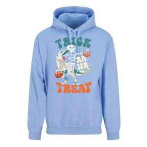 Trick Rawr Treat Skeleton Riding Mummy Dinosaur Halloween Gift Unisex Surf Hoodie