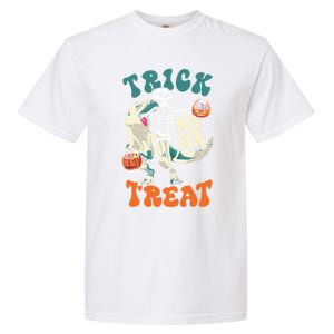 Trick Rawr Treat Skeleton Riding Mummy Dinosaur Halloween Gift Garment-Dyed Heavyweight T-Shirt