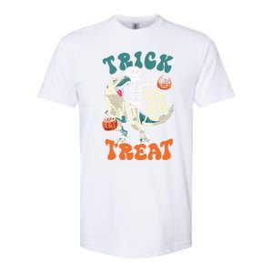 Trick Rawr Treat Skeleton Riding Mummy Dinosaur Halloween Gift Softstyle CVC T-Shirt