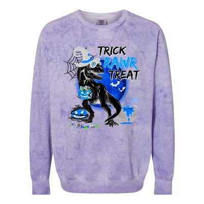 Trick Rawr Treat Scary Witch Dinosaur Pumpkin Cute Halloween Gift Colorblast Crewneck Sweatshirt