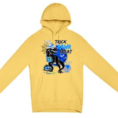 Trick Rawr Treat Scary Witch Dinosaur Pumpkin Cute Halloween Gift Premium Pullover Hoodie