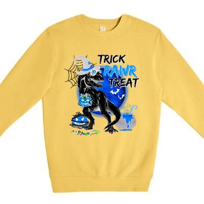 Trick Rawr Treat Scary Witch Dinosaur Pumpkin Cute Halloween Gift Premium Crewneck Sweatshirt