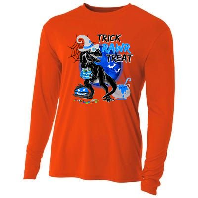 Trick Rawr Treat Scary Witch Dinosaur Pumpkin Cute Halloween Gift Cooling Performance Long Sleeve Crew