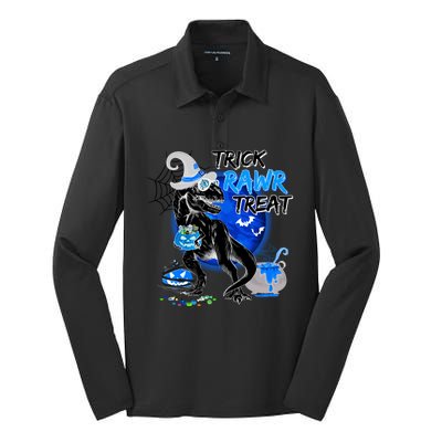 Trick Rawr Treat Scary Witch Dinosaur Pumpkin Cute Halloween Gift Silk Touch Performance Long Sleeve Polo