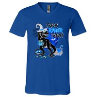 Trick Rawr Treat Scary Witch Dinosaur Pumpkin Cute Halloween Gift V-Neck T-Shirt