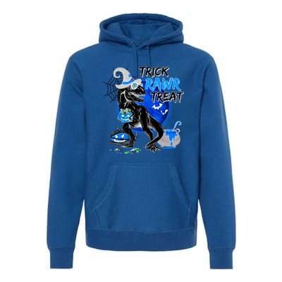 Trick Rawr Treat Scary Witch Dinosaur Pumpkin Cute Halloween Gift Premium Hoodie