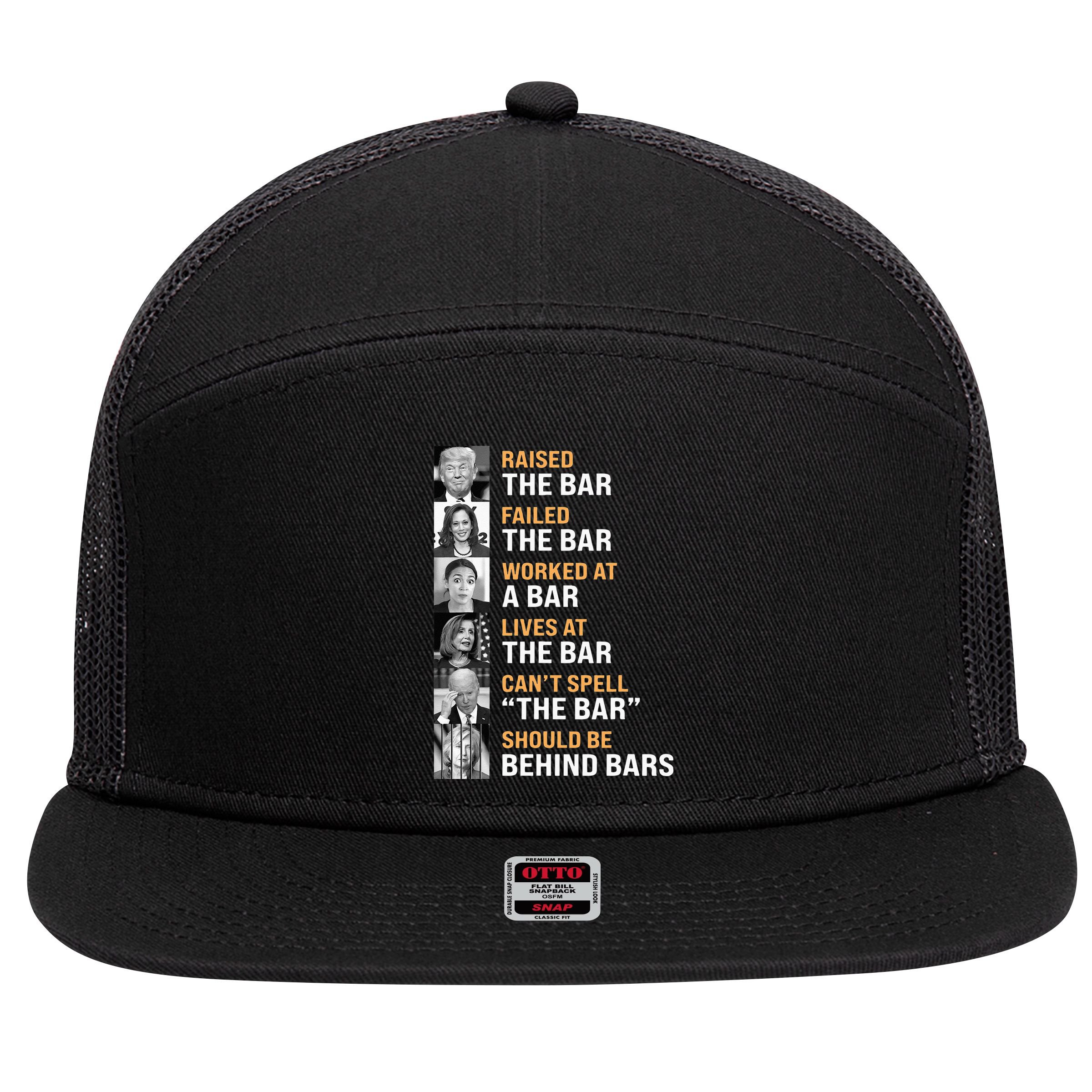 Trump Raised The Bar Harris Failed The Bar 7 Panel Mesh Trucker Snapback Hat