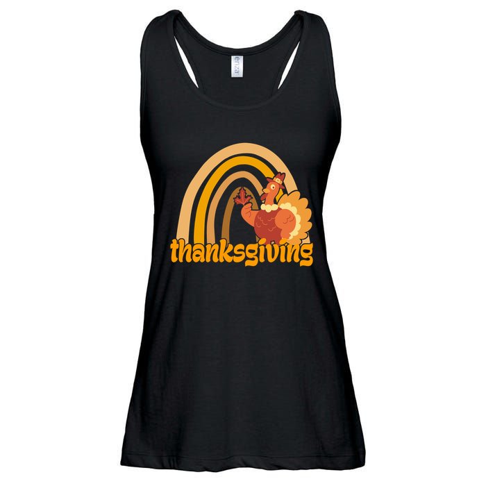 Thanksgiving Rainbow Turkey Holiday Cute Ladies Essential Flowy Tank