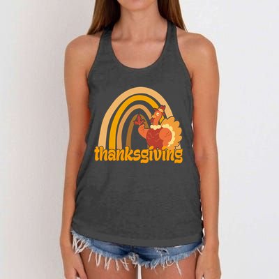 Thanksgiving Rainbow Turkey Holiday Cute Women's Knotted Racerback Tank