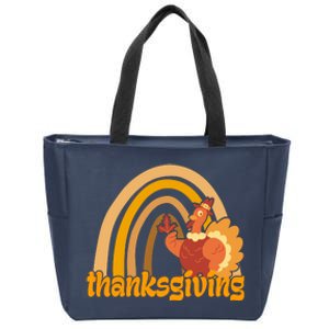 Thanksgiving Rainbow Turkey Holiday Cute Zip Tote Bag