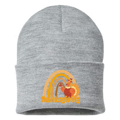 Thanksgiving Rainbow Turkey Holiday Cute Sustainable Knit Beanie