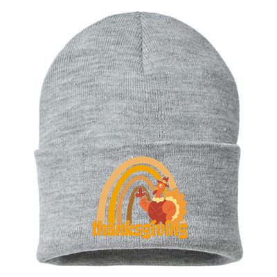 Thanksgiving Rainbow Turkey Holiday Cute Sustainable Knit Beanie