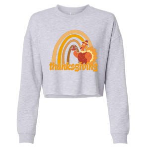 Thanksgiving Rainbow Turkey Holiday Cute Cropped Pullover Crew