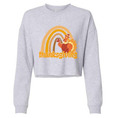 Thanksgiving Rainbow Turkey Holiday Cute Cropped Pullover Crew