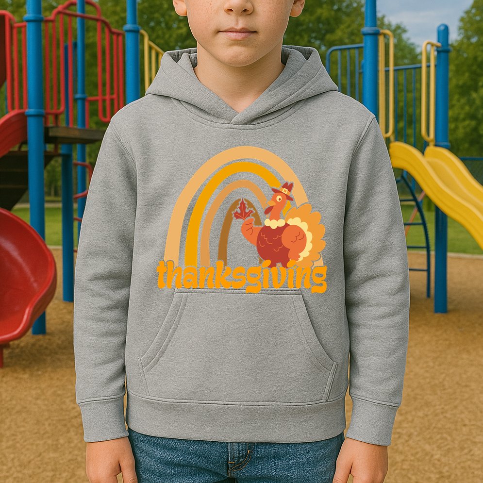 Thanksgiving Rainbow Turkey Holiday Cute Kids Hoodie