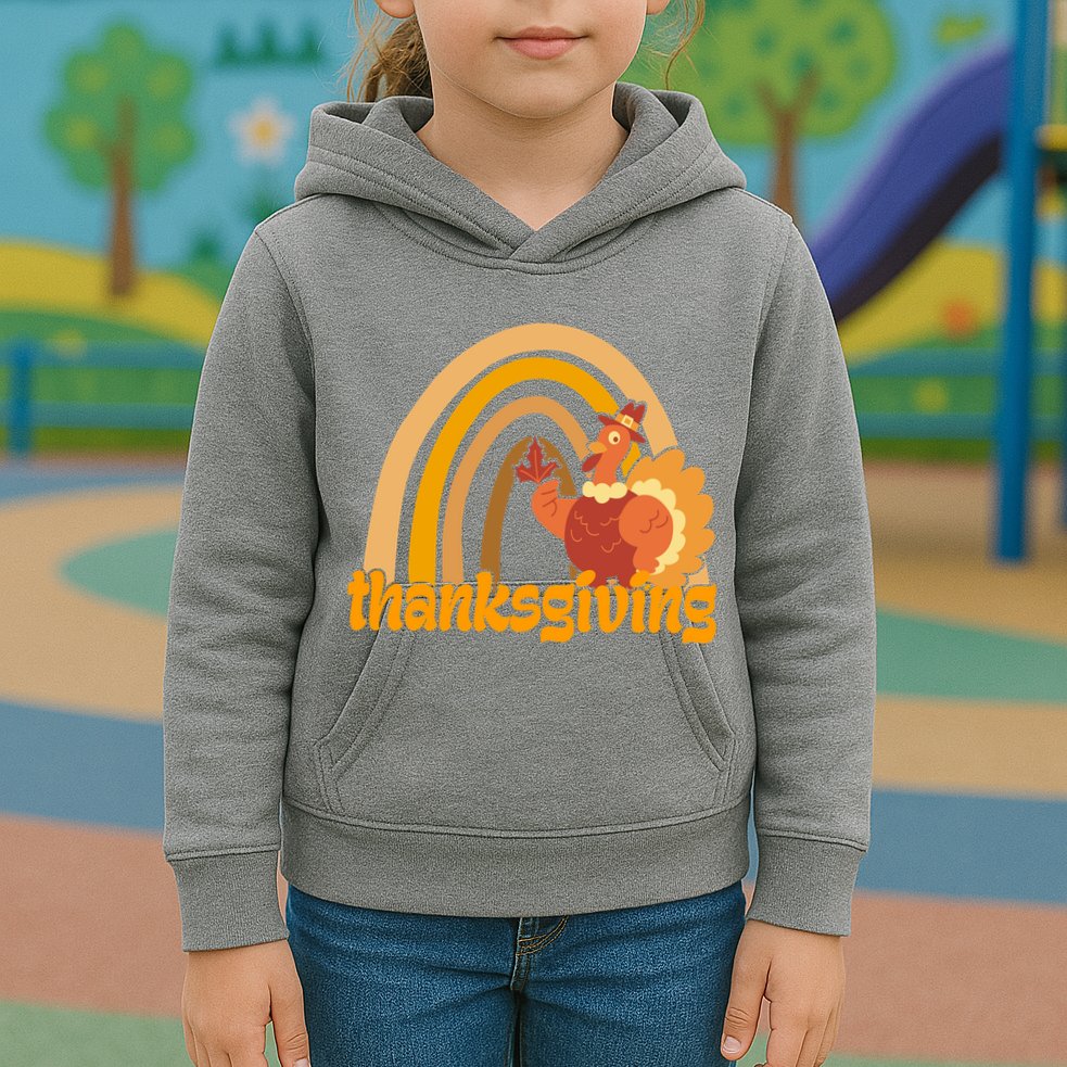 Thanksgiving Rainbow Turkey Holiday Cute Kids Hoodie