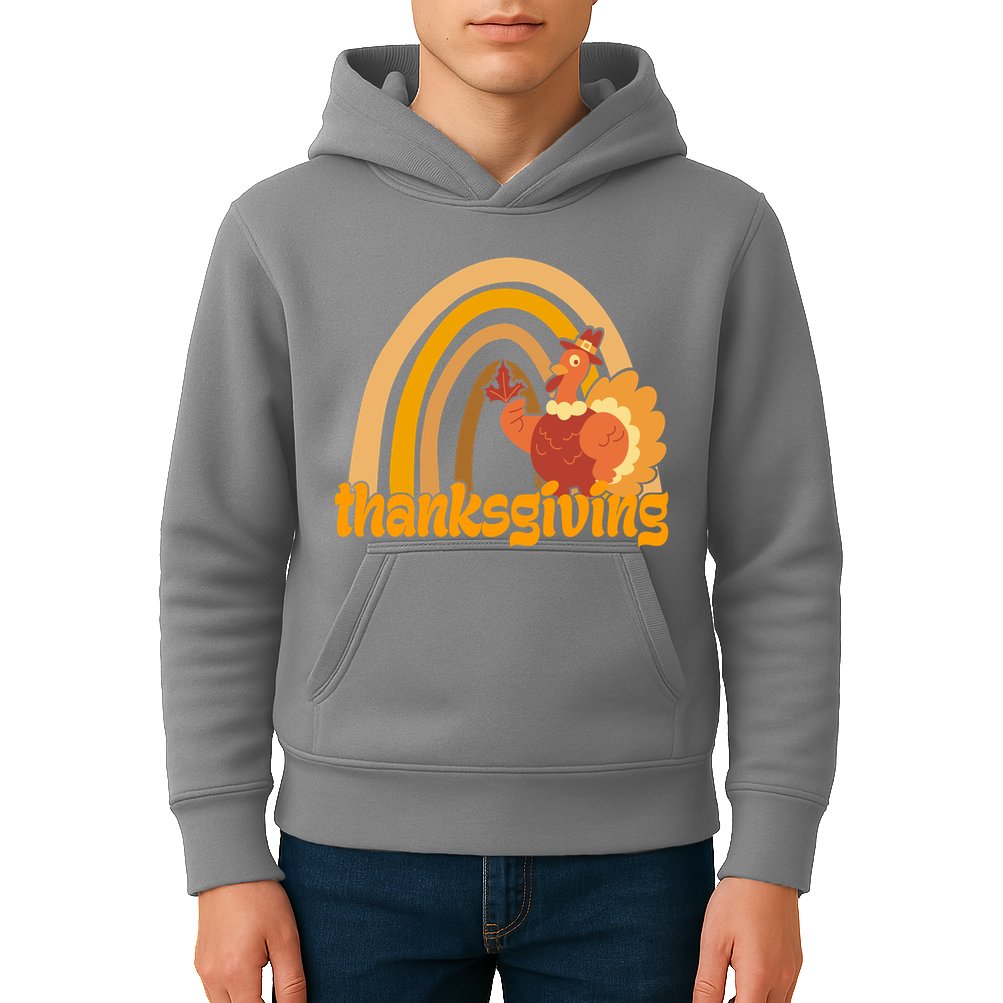 Thanksgiving Rainbow Turkey Holiday Cute Kids Hoodie