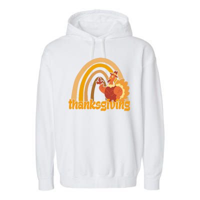 Thanksgiving Rainbow Turkey Holiday Cute Garment-Dyed Fleece Hoodie