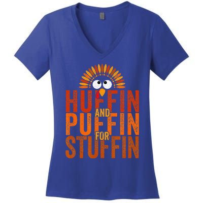 Thanksgiving Run Turkey Trot Huffin And Puffin For Stuffin Women's V-Neck T-Shirt