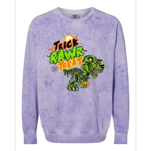 Trick Rawr Treat Dinosaur Pumpkin Halloween Gift Colorblast Crewneck Sweatshirt