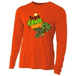 Trick Rawr Treat Dinosaur Pumpkin Halloween Gift Cooling Performance Long Sleeve Crew