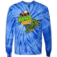 Trick Rawr Treat Dinosaur Pumpkin Halloween Gift Tie-Dye Long Sleeve Shirt