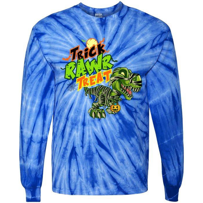 Trick Rawr Treat Dinosaur Pumpkin Halloween Gift Tie-Dye Long Sleeve Shirt