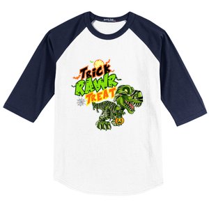 Trick Rawr Treat Dinosaur Pumpkin Halloween Gift Baseball Sleeve Shirt