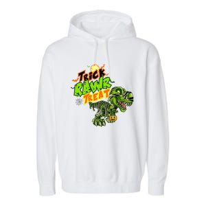 Trick Rawr Treat Dinosaur Pumpkin Halloween Gift Garment-Dyed Fleece Hoodie