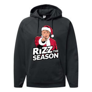 Trump Rizz The Season Funny Xmas With Santa Hat Performance Fleece Hoodie