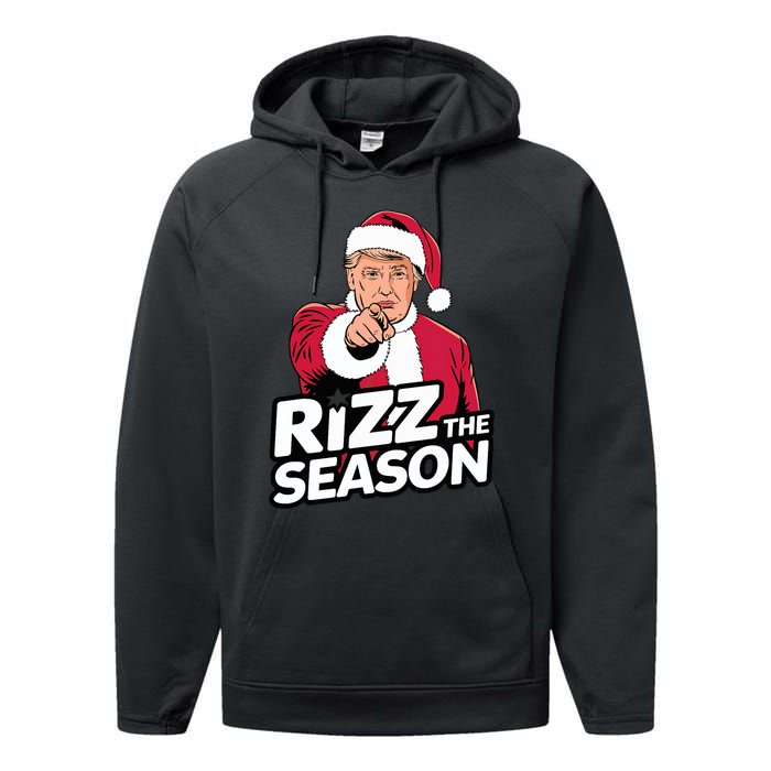 Trump Rizz The Season Funny Xmas With Santa Hat Performance Fleece Hoodie