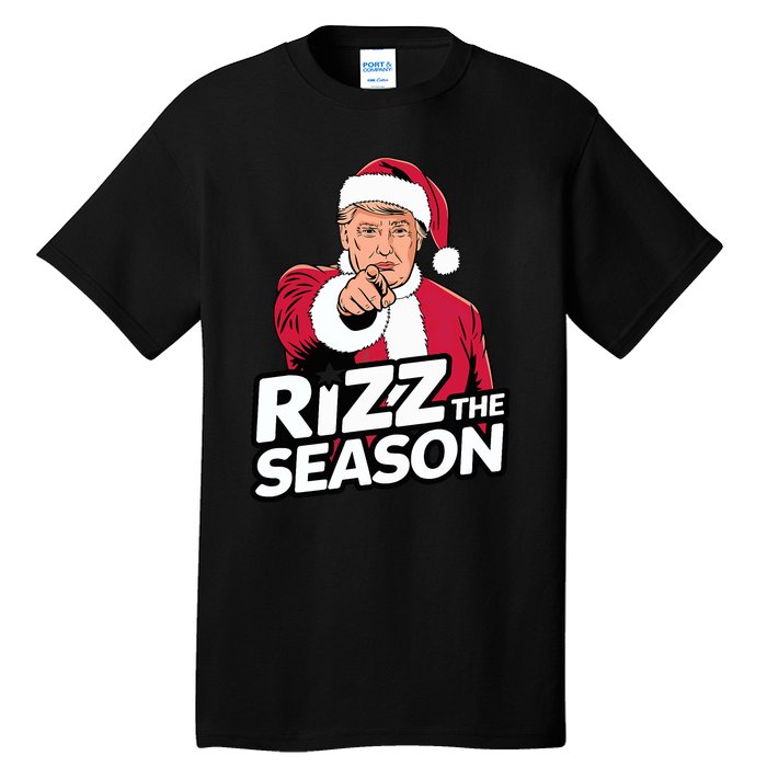 Trump Rizz The Season Funny Xmas With Santa Hat Tall T-Shirt