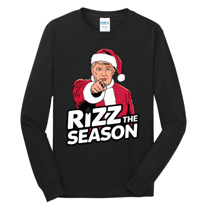 Trump Rizz The Season Funny Xmas With Santa Hat Tall Long Sleeve T-Shirt