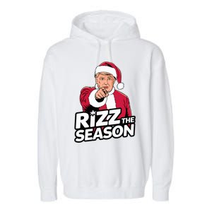 Trump Rizz The Season Funny Xmas With Santa Hat Garment-Dyed Fleece Hoodie