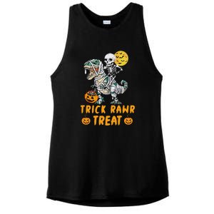 Trick Rawr Treat Skeleton Trex Halloween Ladies PosiCharge Tri-Blend Wicking Tank