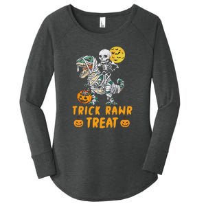 Trick Rawr Treat Skeleton Trex Halloween Women's Perfect Tri Tunic Long Sleeve Shirt