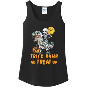 Trick Rawr Treat Skeleton Trex Halloween Ladies Essential Tank