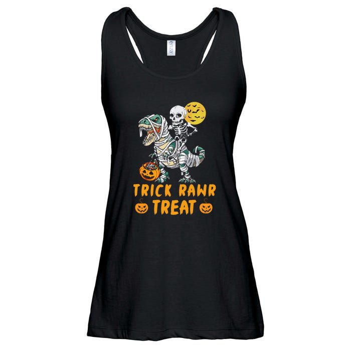 Trick Rawr Treat Skeleton Trex Halloween Ladies Essential Flowy Tank