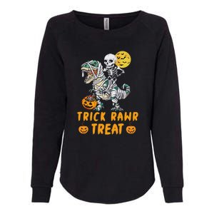 Trick Rawr Treat Skeleton Trex Halloween Womens California Wash Sweatshirt