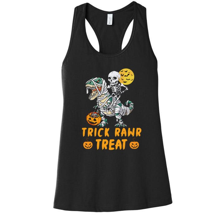 Trick Rawr Treat Skeleton Trex Halloween Women's Racerback Tank